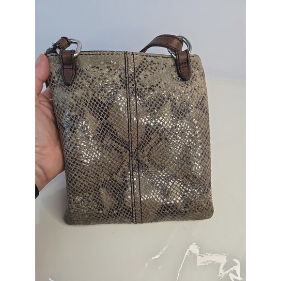 Fossil Snakeskin Embossed Leather Crossbody Adjustable Purse Brown Trim 7 X 8 - Picture 6 of 13